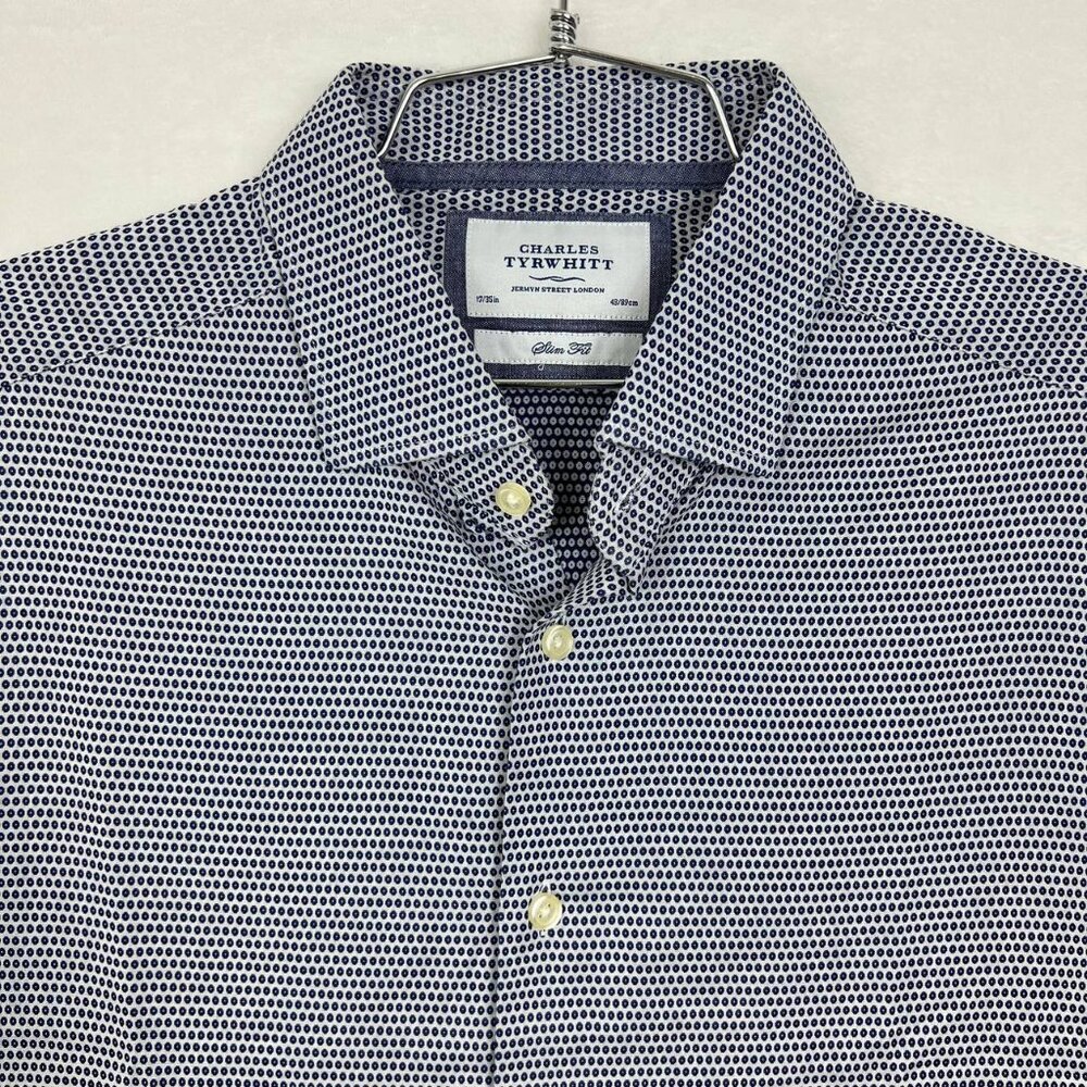 Charles Tyrwhitt Shirt Men 17 Blue Slim Fit Long Sleeve Button Down Cotton XL
